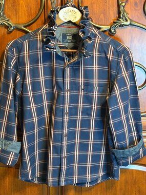 Upcycled Navy Plaid Ruffle Collar Blouse | Coquette | Fall Fashion